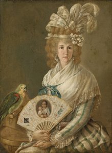 Portræt af en dame med en papegøje, ca. 1785-90 olie på lærred